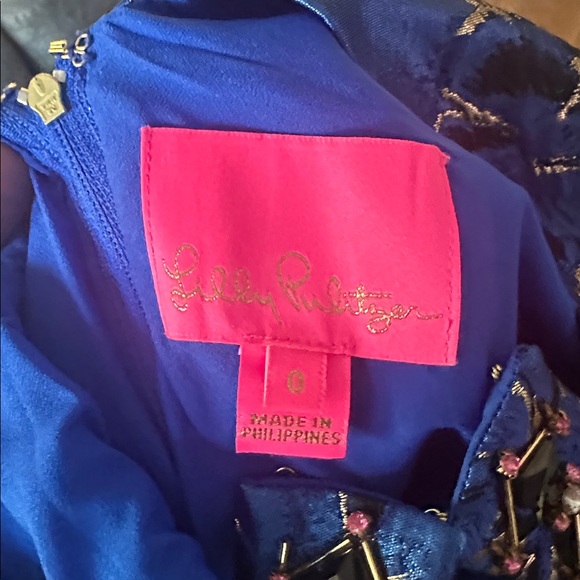 Lilly Pulitzer Blue and Black Floral Sleeveless Dress Sz 0 Zero Brandi Shift - Picture 8 of 15